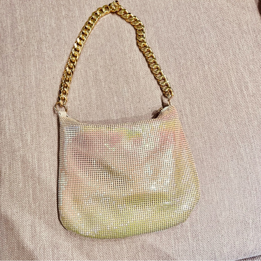 NWT Jewel Badgley Mischka Elegant Champagne Bag with Gold Chain & dust bag